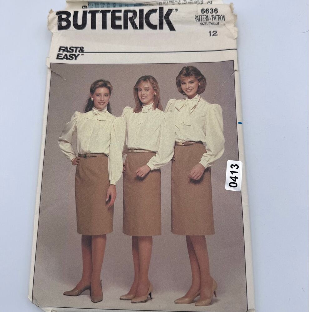 Vtg Butterick 6636 Sewing Pattern Misses Blouse Skirt Size 12 1980s Sizing Flap - Picture 2 of 4